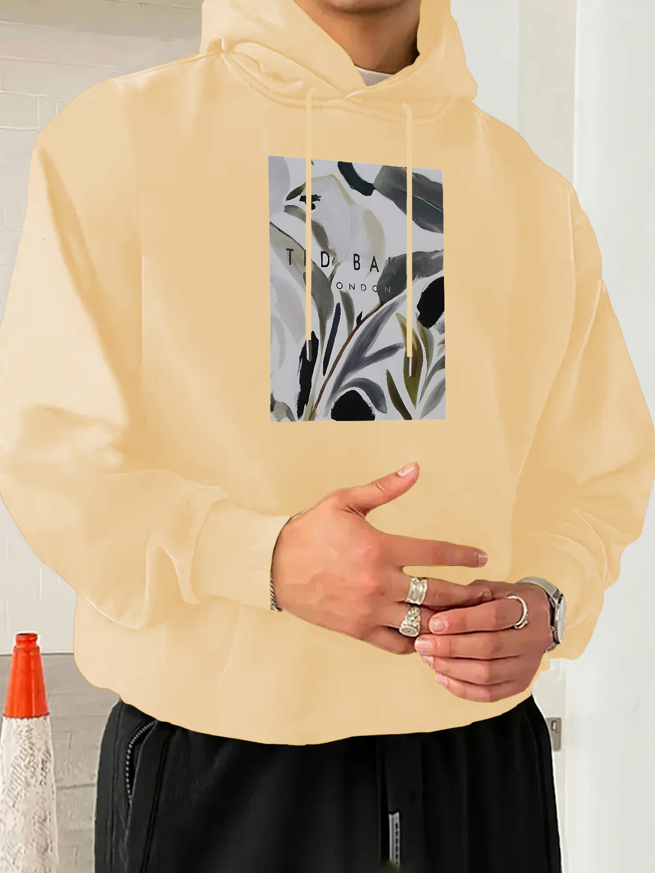 Men's Casual Graphic Print Hoodie - Soft Polyester Blend Long Sleeve Pullover with Front Pocket, Navy Blue Abstract Floral & Geometric Design, Ma