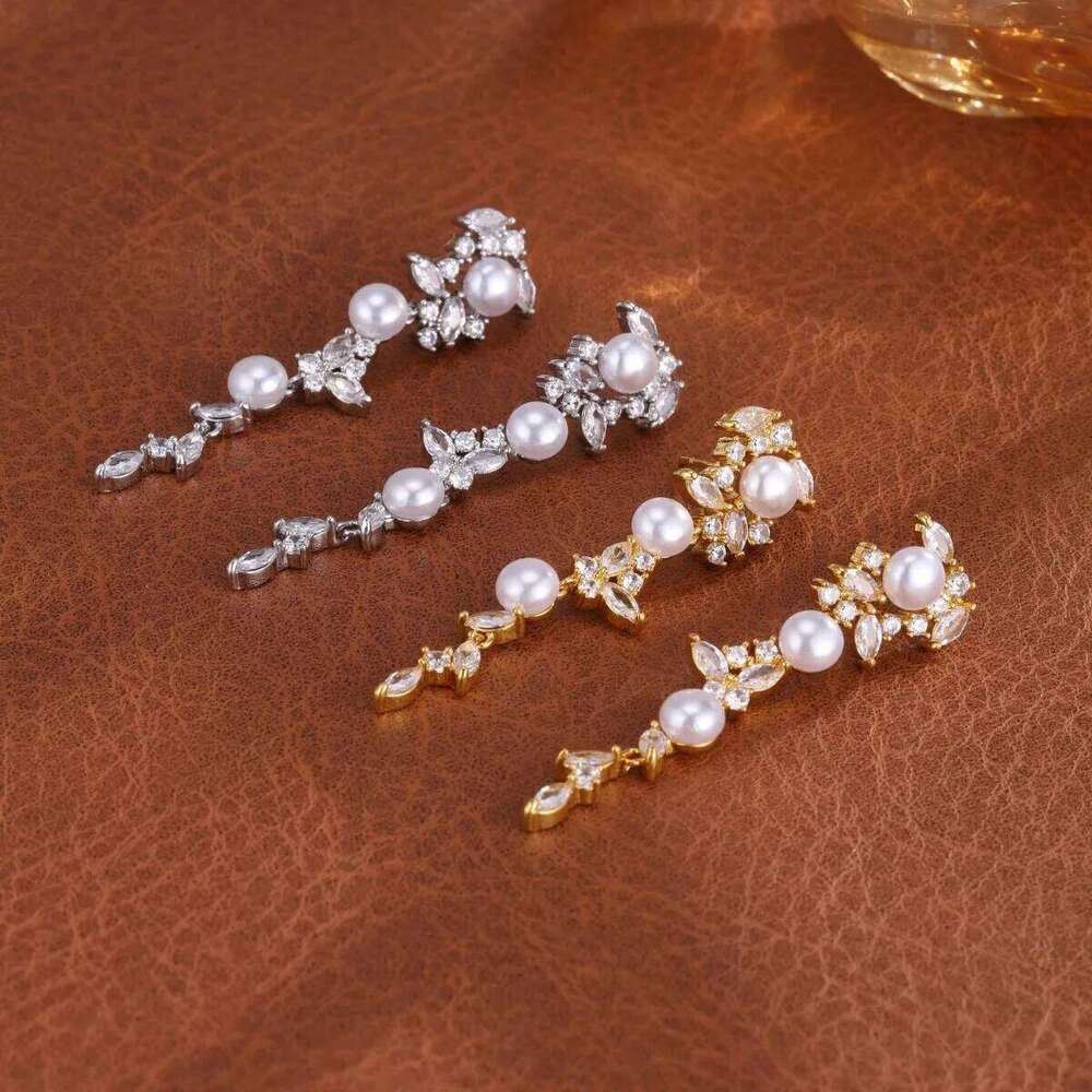 ZAKOL New Trendy Aesthetic Imitation Pearl Zircon Inlaid Tassel Earrings for Women Exquisite Bridal Wedding Accessory