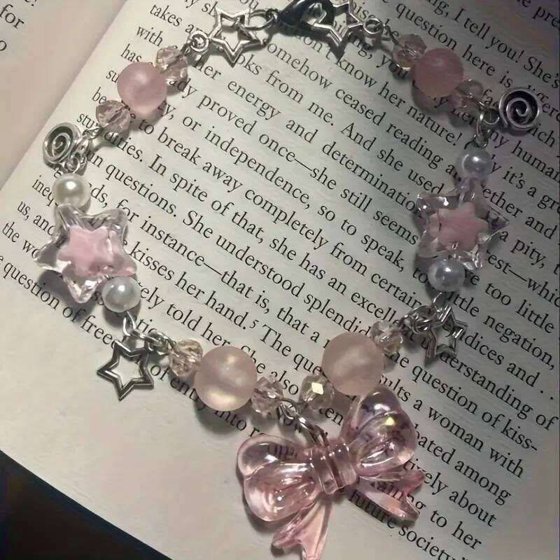 Charming Pink Star & Bow Beaded Bracelet , Cute Zinc Alloy Friendship Jewelry for Girls 25H1229