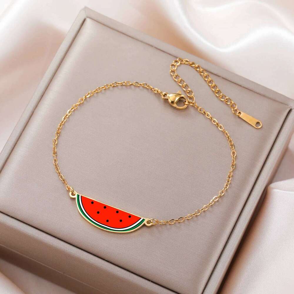 Watermelon Charm Bracelets for Women Men Stainless Steel Gold Color Hand Bracelet Fashion Waterproof Jewelry Gift 25H1229
