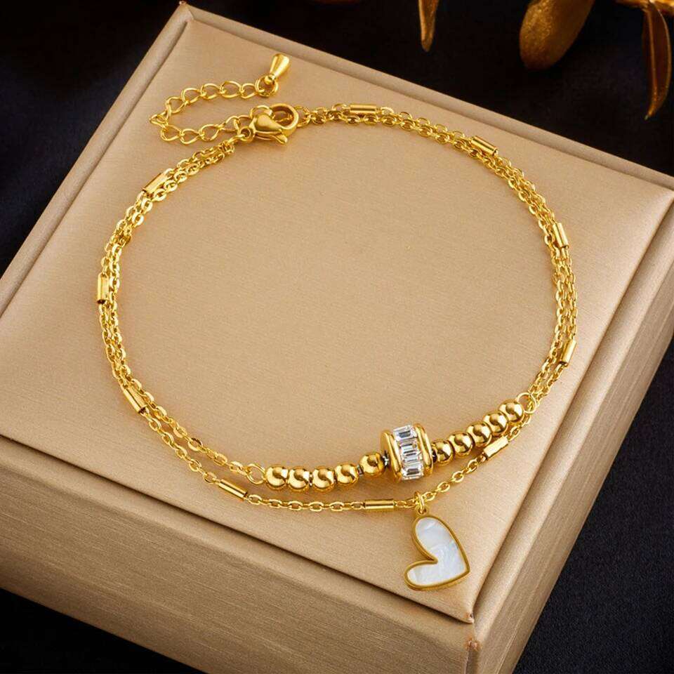 ZAKOL Fashion Stainless Steel Heart Electrocardiogram Anklets For Women Gold Color Chain Bracelet Ankle Accessories Jewelry Gift