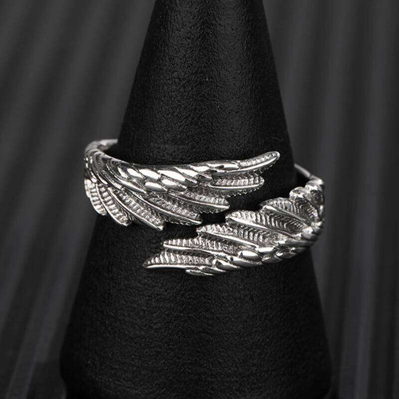 2pcs Vintage Angel Bat Wing Demon Eye Hip Hop Adjustable Couples Rings for Men Women Retro Silver Color Jewelry Party Daily