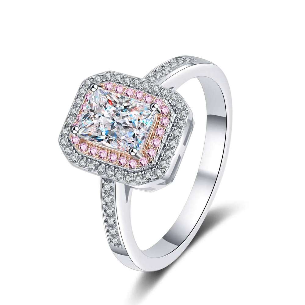 18K Inlaid Rose Gold 1-Ct Moissanite Radiant Emerald Cut PT950 Platinum Fashionable and Simple VVS1 Clarity Ring 5a1
