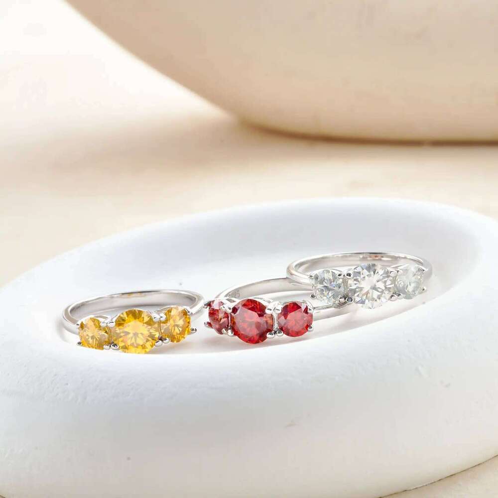 Real D Color VVS1 Round 2.0-4.0ctw Moissanite 3 Stone Ring 925 Pure Silver Jewelry Certified for Women Wedding Engagement Gift 5c5