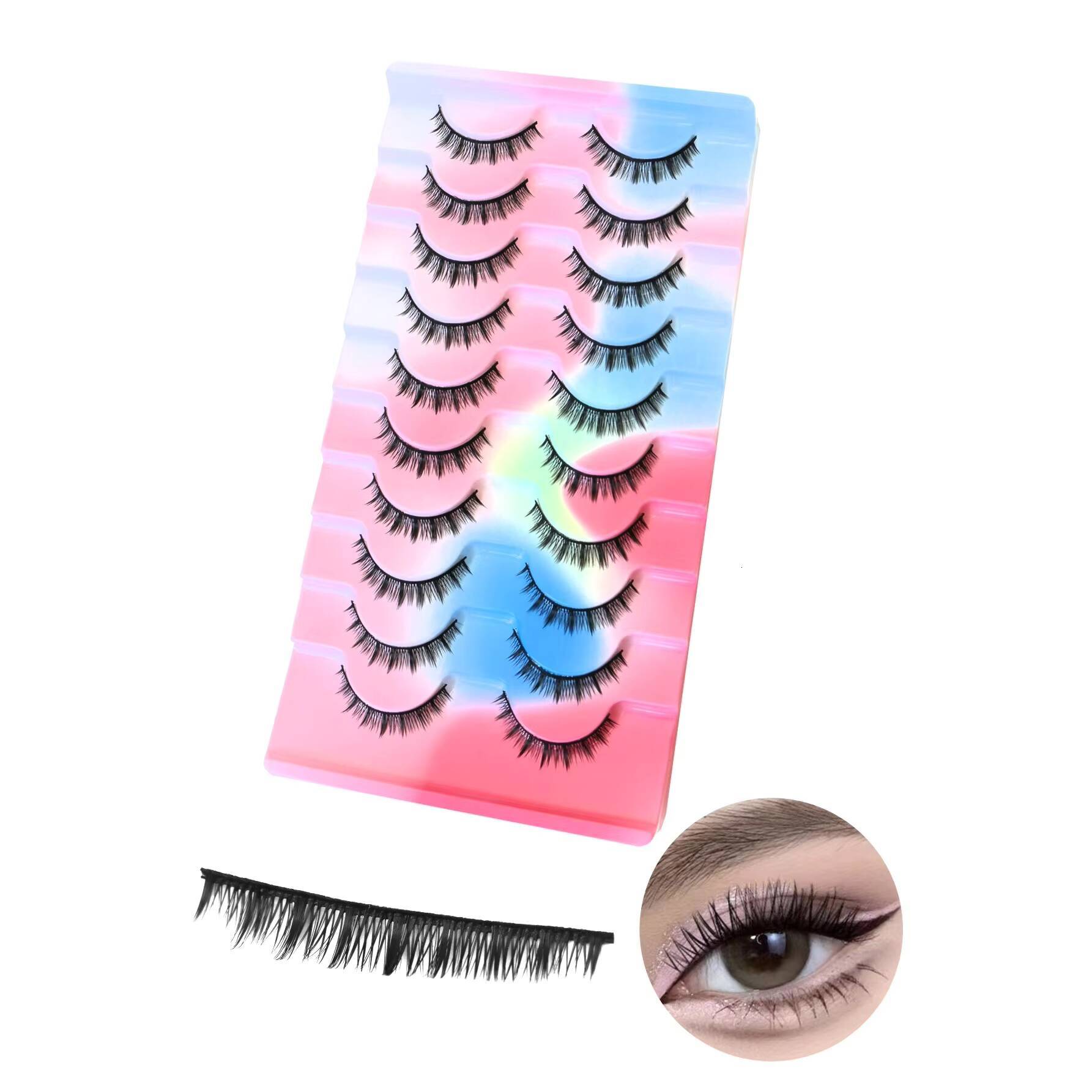 New Upgraded Short 018 Whole Synthetic Hair False Eyelashes for Mens Natural Curly Simulation with Transparent Plastic Band