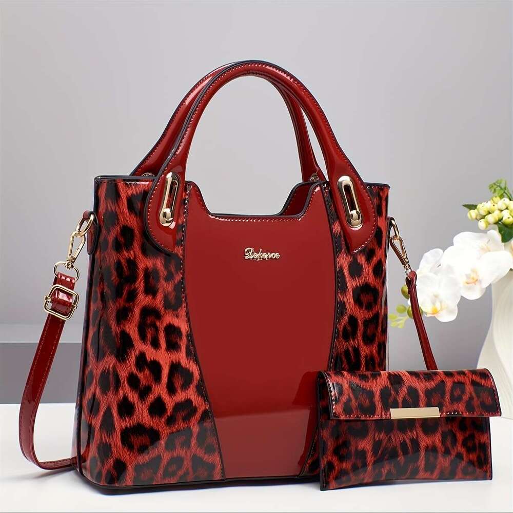 JINXIANGGUO Leopard Handbag Large Capacity Leopard Print Handbag For Women Adjustable Strap Zip Closure Polyester Lining Hand Washable Stylish Black A