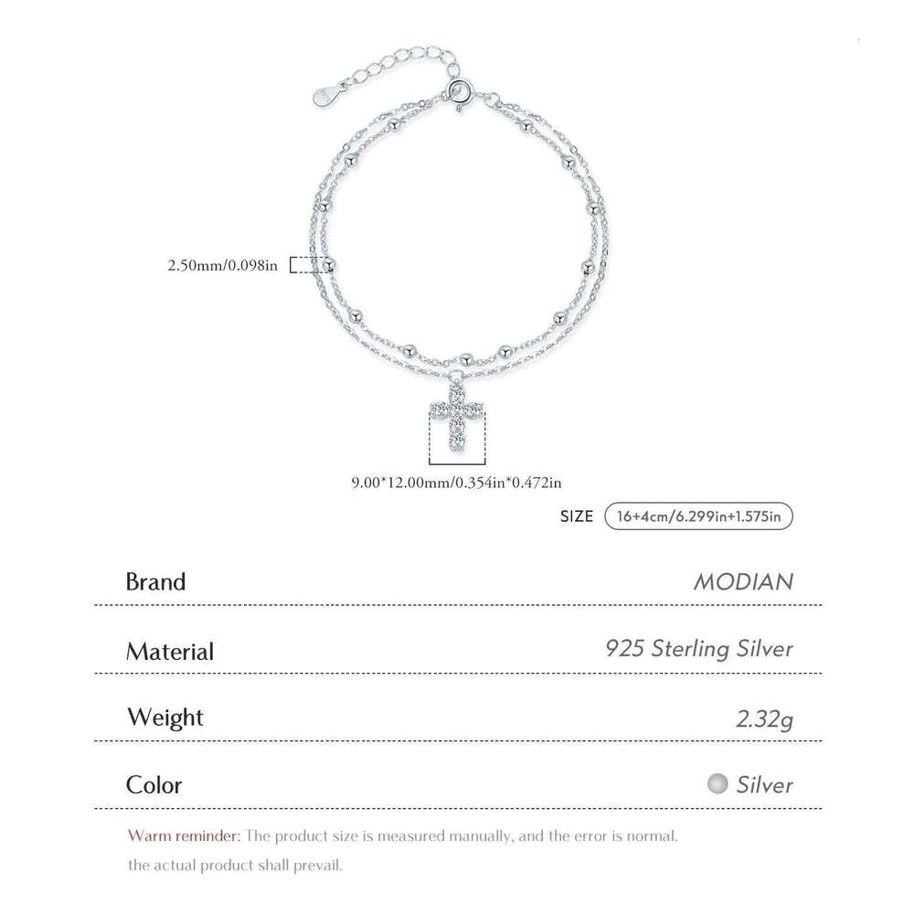 MODIAN Exquisite Cross CZ Bracelet 925 Sterling Silver Stackable Double Layer Link Chain Beads Bracelets For Women Fine Jewelry 25H1229