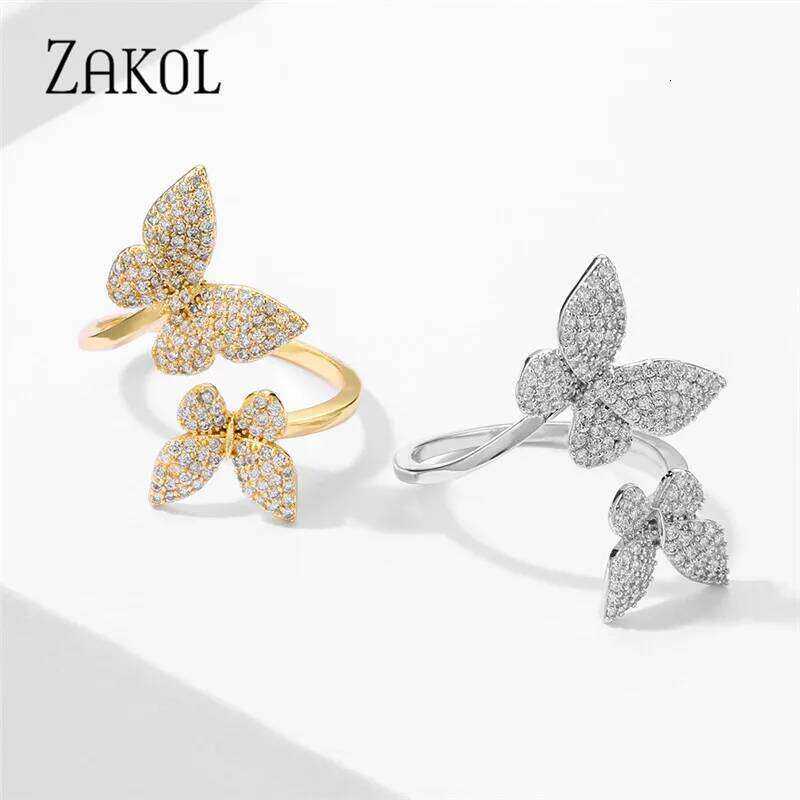 ZAKOL Exquisite Micro Inlay Zircon Butterfly Open Rings for Women Fashion Wedding Party Jewelry