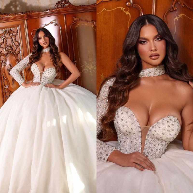 Customized Sweetheart Shinny Beads Sequins Ballgown Wedding Dress Court Train Vestidos De Novia Elegant Bridal Gowns