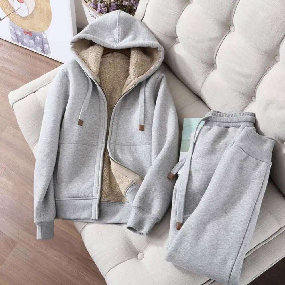 Fashion 2026 Women's Sweatshirt Suit Autumn And Winter Warm Long-Sleeved Fleece Thick Hoodie Coat Jogger Pants Sportswear Two-Piece Set Sweat-Shi