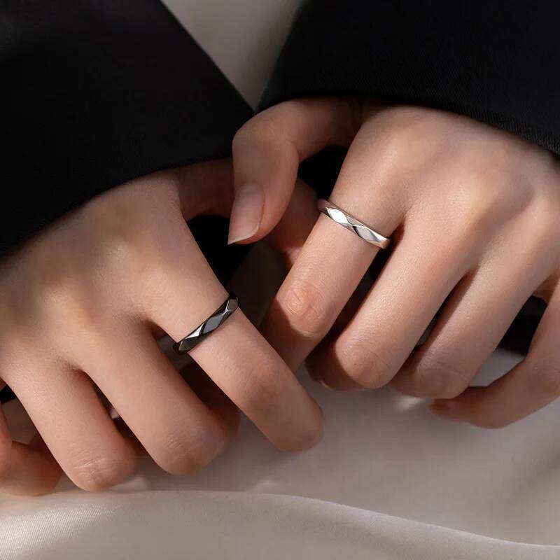 Fashion Black White Ring Geometric Irregularities Smooth Couple Adjustable Rings Simplicity Student Party Jewelry