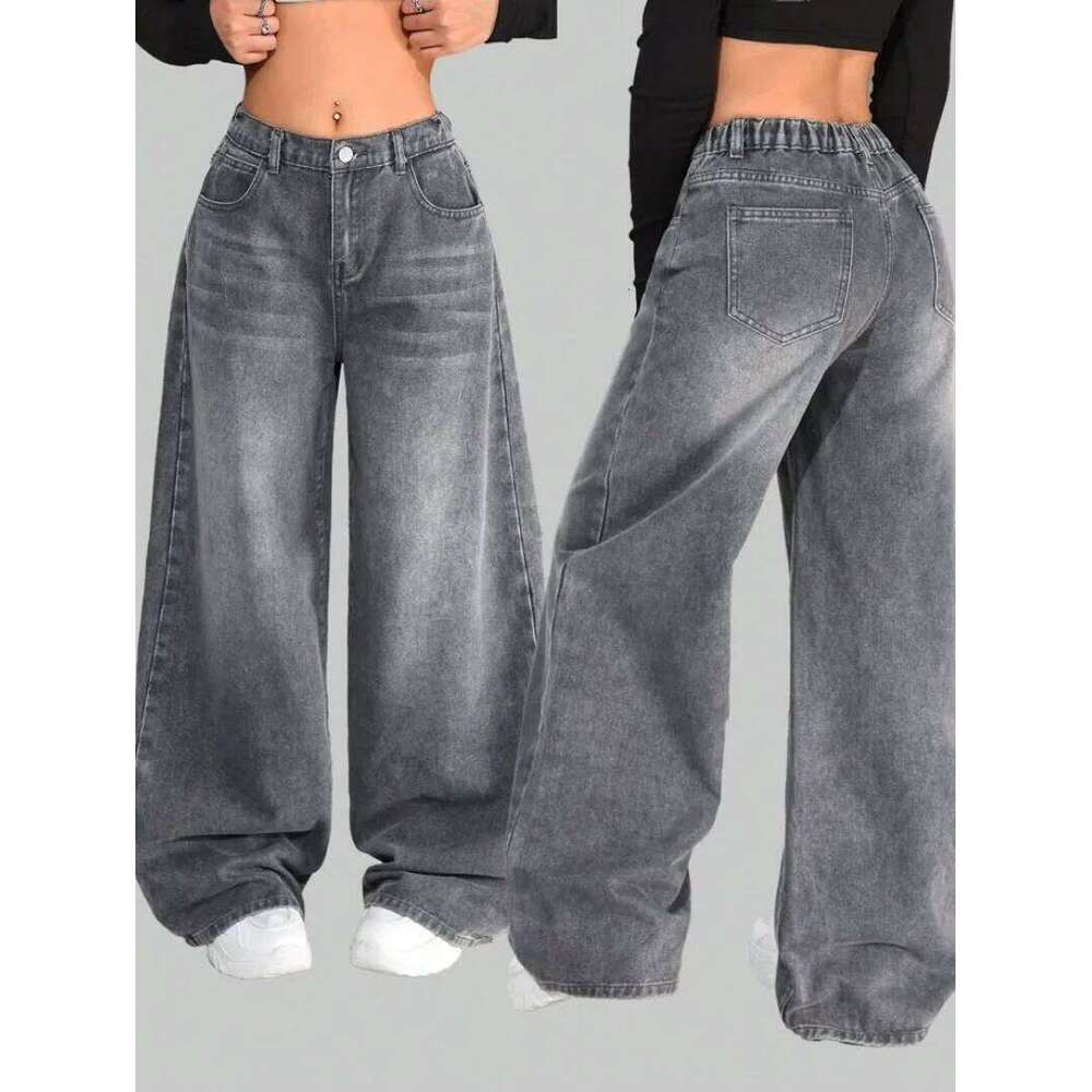 American New Solid Color Washed Baggy Jeans Y2K Streetwear Vintage Fashion Joker Men and Women High Waist Wide Leg Pants