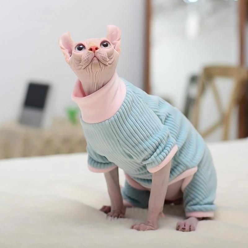 Sphynx Cat Sweater Hairless Cat Dogs Clothes Soft Fleece Coat Turtleneck Pocket Jumpsuit for Devon Rex Winter apparels for Cats 251219
