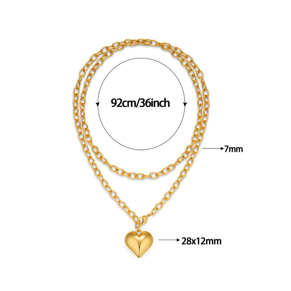 Simple Double Layer Stacked Necklace Fashion Versatile Elegant High-End Heart Pendant