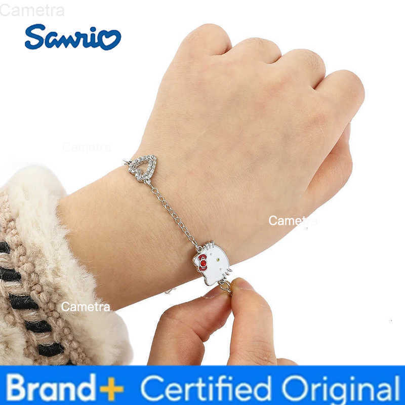 Sanrio Anime Bracelet Cartoon Figure Hello Kitty Head Heart Shape Rhinestones Metal Bracelet Bangle Kawaii Jewelry Accessories H251229