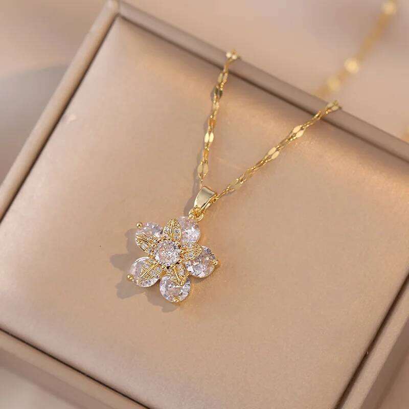 ZAKOL Luxury Rotating Flower Pendant Necklace for Women Delicate Colored Zircon Fashion Trend Chain Necklaces Party Jewelry