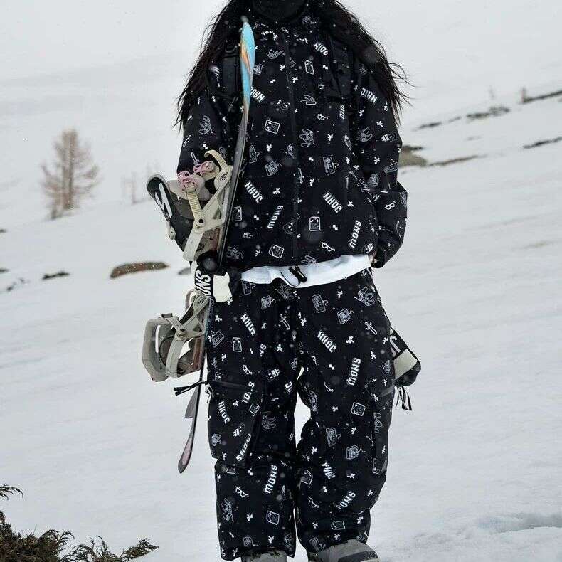 New Ski Suit Set Outdoor Windproof Waterproof Winter Warm Women's Skiing Pants Clothes Chessboard Snowboard Skiwear WKERSIY
