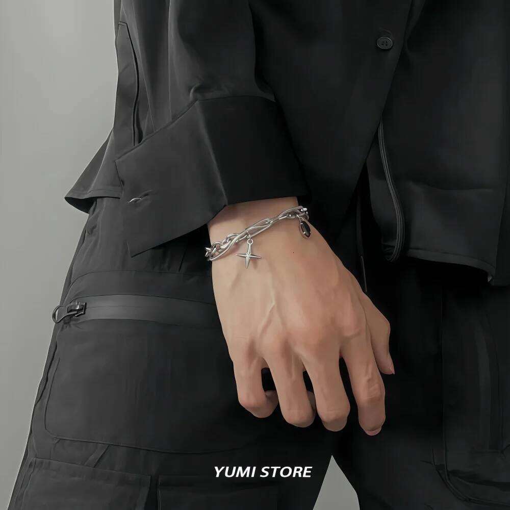 2025 Retro Black Star Titanium Steel Bracelet For Men Women Trend Hip Hop Unisex Jewelry Cool Stuff Kpop Luxury Accessories 25H1229