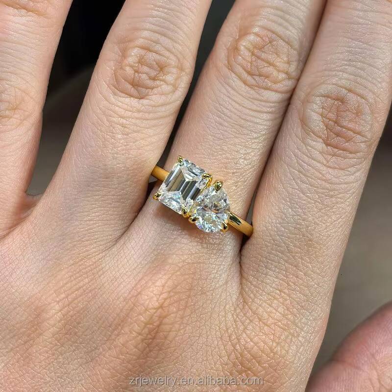 3CT Sterling Silver Moissanite Emerald Cut Pear Cut Diamond Ring Emerald Pear Cut Luxury Wedding Band