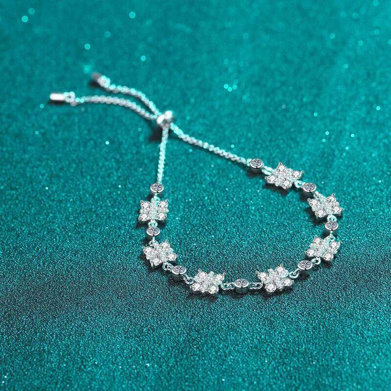 2.16 Ct Moissanite S925 Sterling Silver Bracelets for Women Plated Pt950 Cross Flowers Adjustable Lover's Gift Jewelry 25H1229