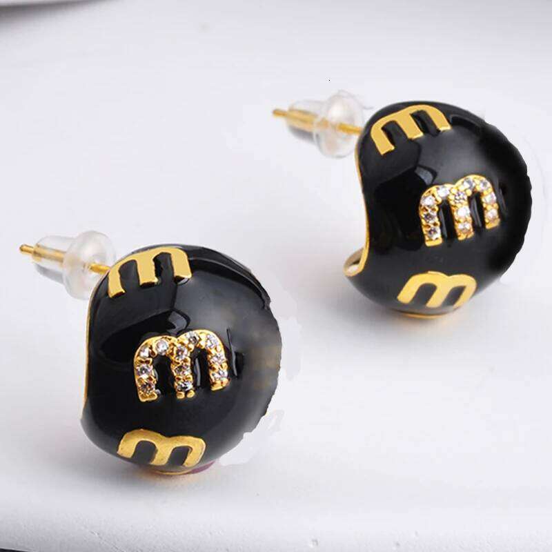 Trendy M Letter C-shaped Water Drop Stud Earrings For Women Girls White Full Color Metal Ears Accessories Festival Jewelry Gifts