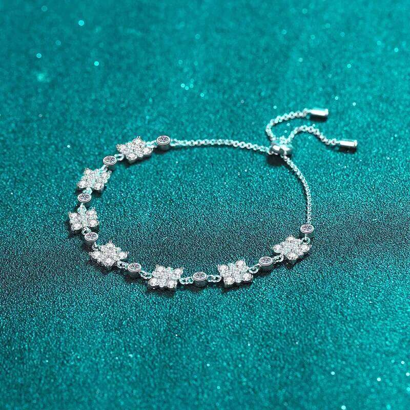 2.16 Ct Moissanite S925 Sterling Silver Bracelets for Women Plated Pt950 Cross Flowers Adjustable Lover's Gift Jewelry 25H1229