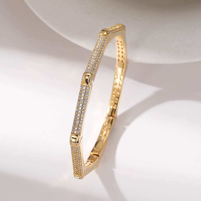 Bracelet For Women Full Zircon Copper Gold-Plated Snake Bone Bracelet, Korean Style Bamboo Joint European and American Press Buckle Octagonal Fashion 