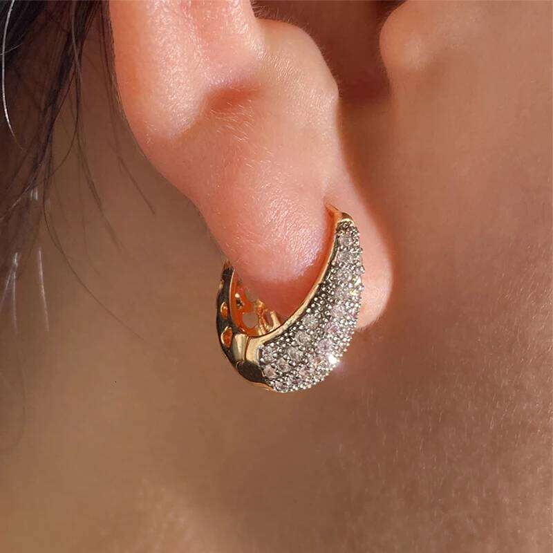 Trendy Round Water Drop Zirconia Earrings For Women Girls Fashion U-shaped Gold Color Metal Crystal Ear Accessorie Jewelry Gifts