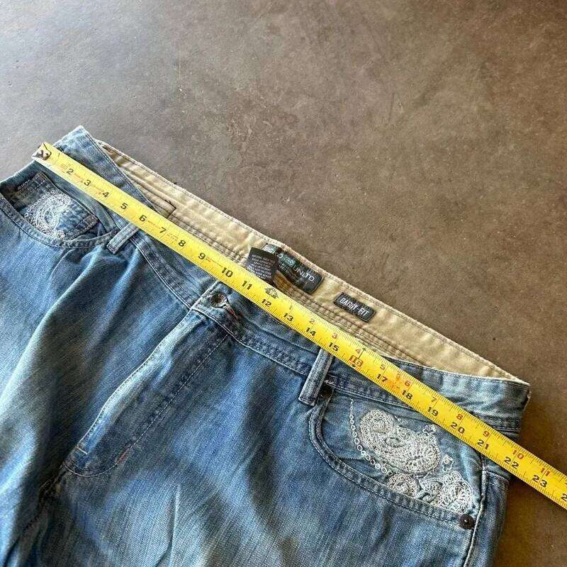 Gothic New Fashion Geometric Embroidery Baggy Men Y2K Harajuku Hip Hop Popular Vintage Straight Couple Wide-leg Jeans