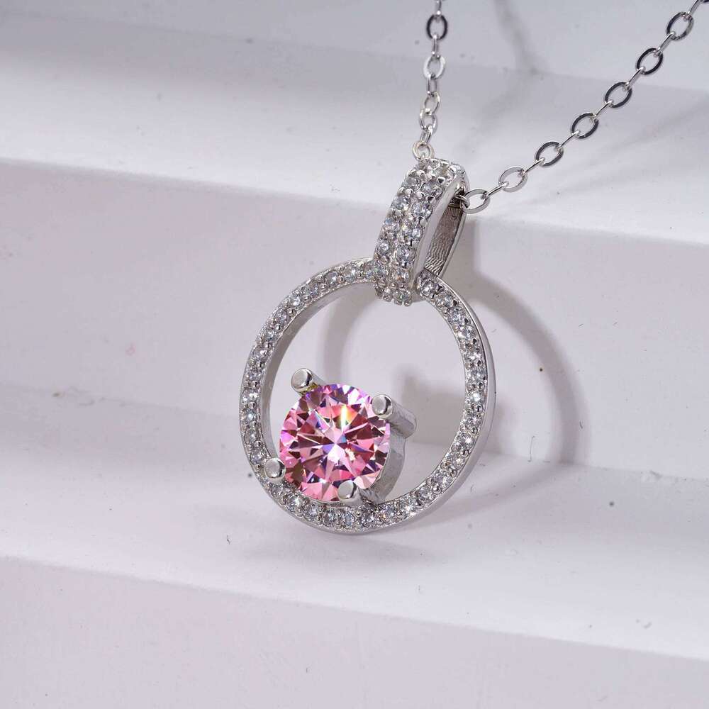 Pink color Moissanite pendant necklace 1 Ct 6.5mm Real Gra lab Diamond Pendant Necklace 925 Sterling Silver Luxury Jewelry 92e