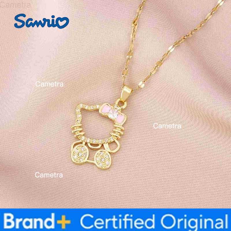 Sanrio Sweet Cartoon Cute Zircon Shell Hello Kitty Pendant Necklaces for Women Girls Gold Color Stainless Steel Chains Jewelry Gifts H251229