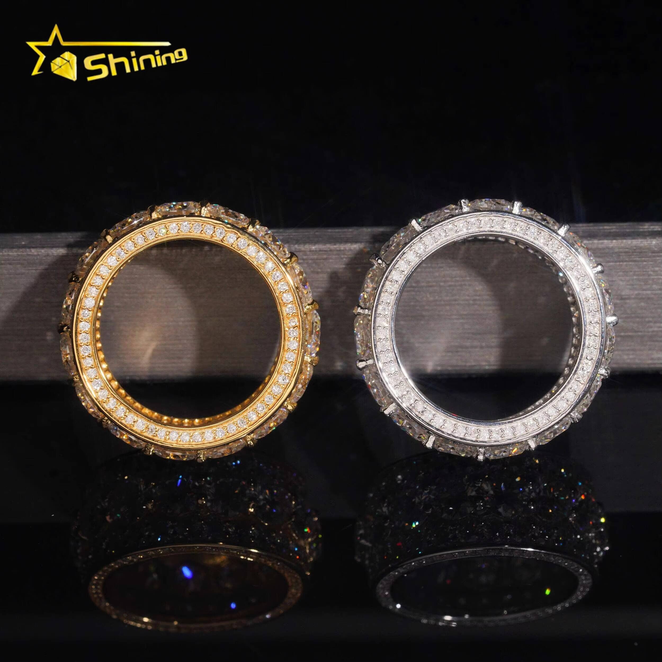 Hot Selling Competitive Price Hip Hop Eternity VVS Moissanite 925 Sterling Silver Gold Plated Ring for Men