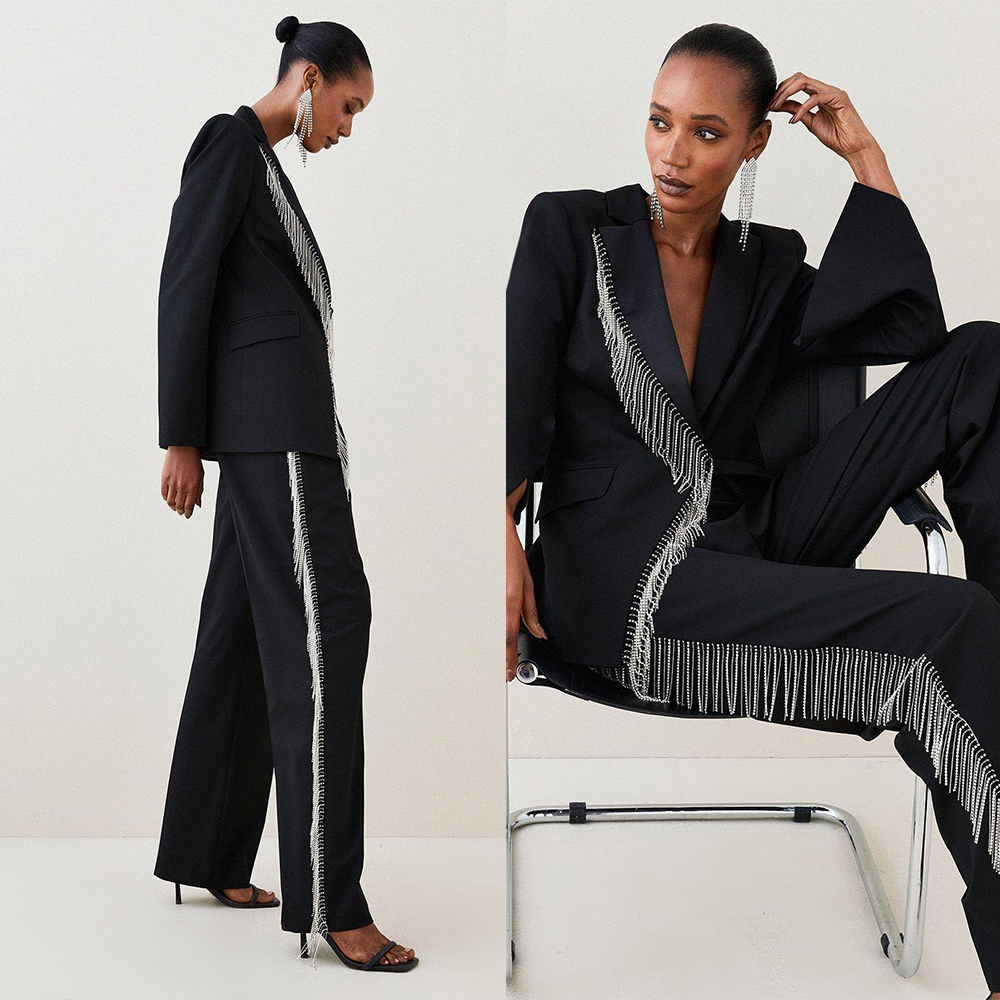 Unique Designer Mother Of The Bride Pant Suits Silver Tassel Evening Party Women Tuxedos For Wedding Banquet 2 Pieces