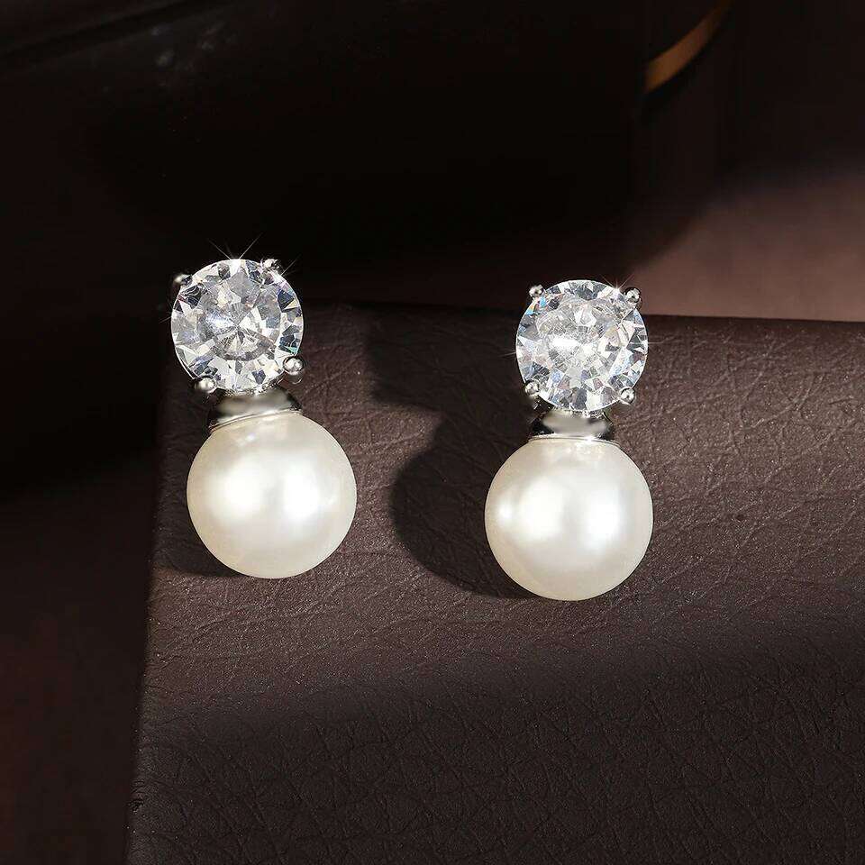 ZAKOL Simple Clear Zircon Pearl Stud Earrings for Women Wedding Exquisite Birthday Engagement Jewelry Gifts