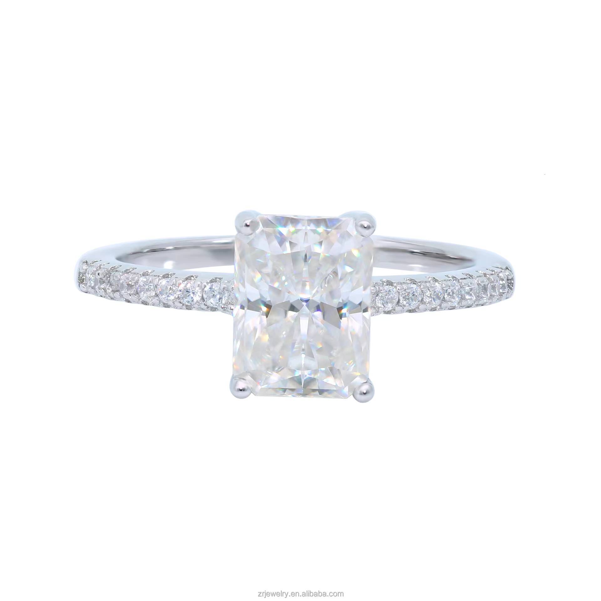 Radiant Cut Micro-Pave Setting Minimalist Stylish Sterling Silver S925 4-Prong Ring Moissanite Engagement Ring