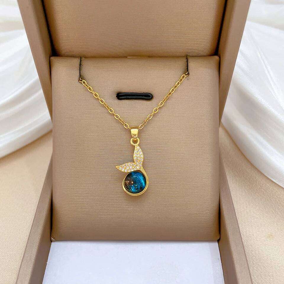 ZAKOL Light Luxury Stainless Steel Blue Starry Planet Pendant Necklace Fashion Women's Clavicle Chain Versatile Jewelry Gift