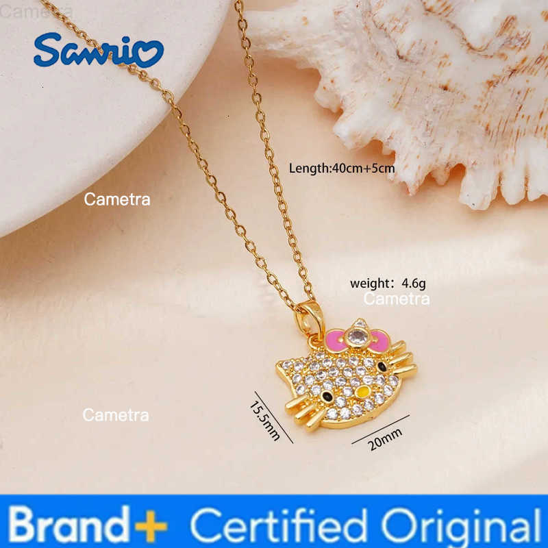 Sanrio Cute Zircon Hello Kitty Pendant Necklaces for Women Girls Stainless Steel Chain Jewelry Accessories Gifts for Friends H251229