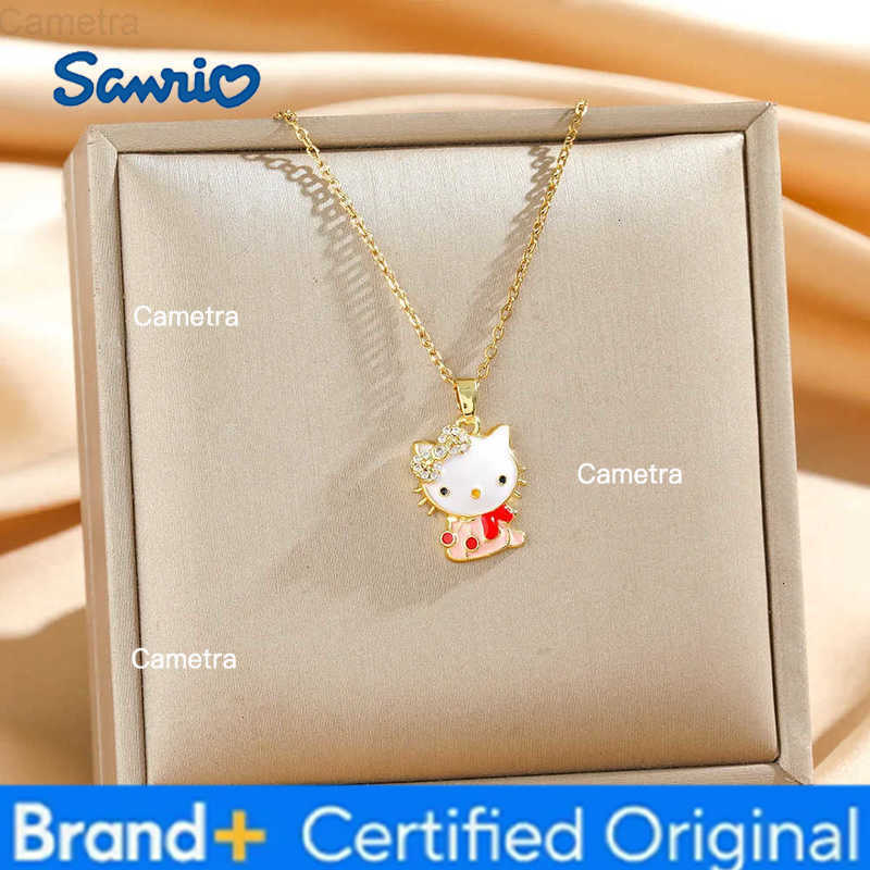 Sanrio Cartoon Cute Hello Kitty Zircon Fish Pendant Necklace for Women Girls Lovely Stainless Steel Chain Kitty Jewelry Gifts H251229