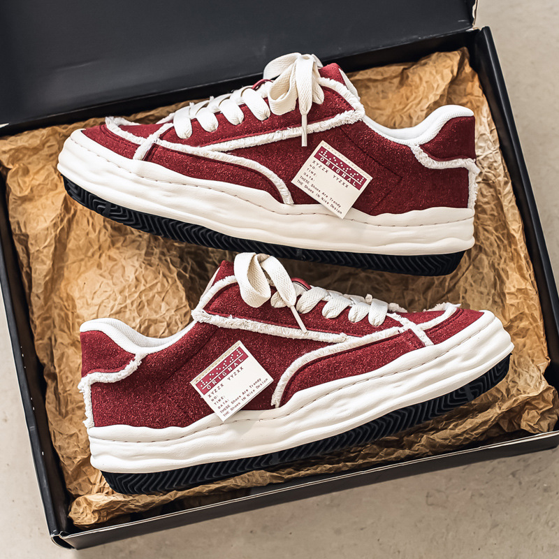 Free Shipping 2026 Spring Summer New Men Canvas Shoes Fashion Versatile Minimalist Design Sports Casual Skate Shoes Black Burgundy