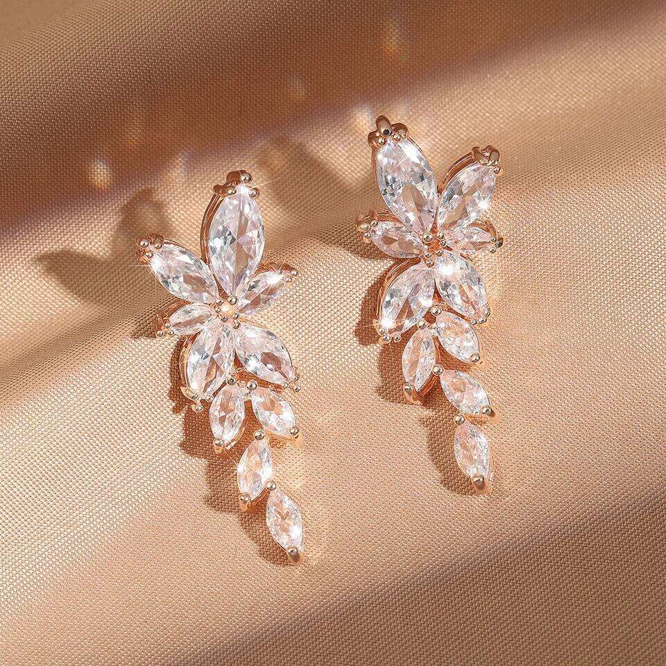 ZAKOL Fashion Leaf Zircon Drop Earrings for Women White Gold Color Marquise Crystal Bridal Earring Wedding Party Jewelry