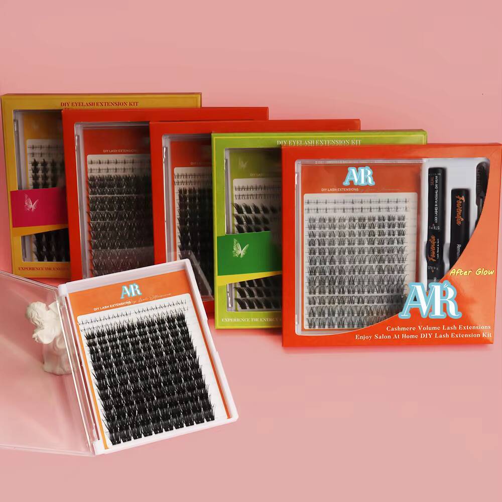 Wholesale DIY Eyelash Extension Kit Fluffy Natural Cluster D Curl Lashes Pre-Cut Waterproof Private Label DIY Lash Clusters