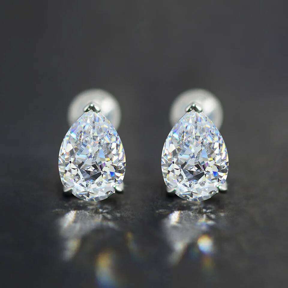 ZAKOL Pear Cut Solitaire White Zircon Mini Stud Earrings Exquisite Crystal Water Drop CZ Earring Jewelry Gift for Women Girls
