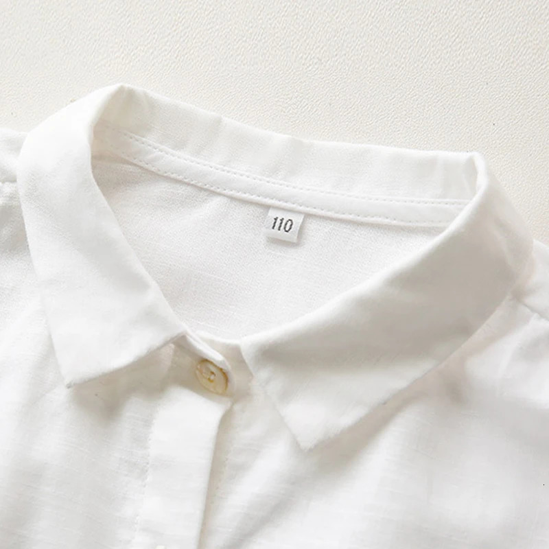 Boys Cotton And Linen Buttons White Shirt Autumn Children Casual Lapel Collar LongSleeved Shirts Cardigan Girls Blouse 251218