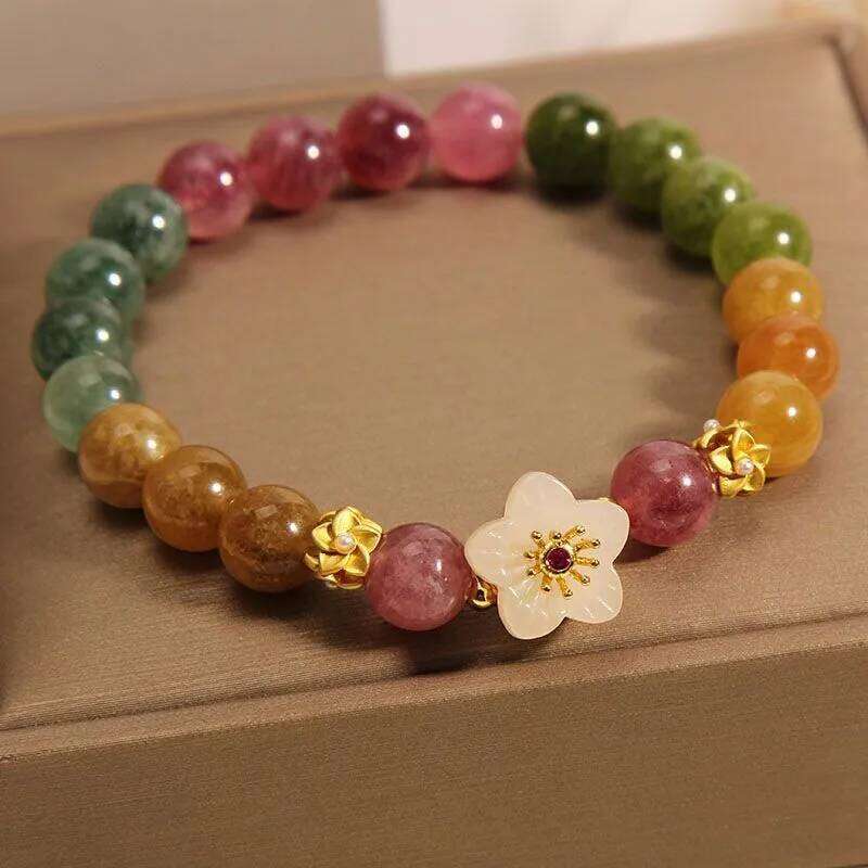 ZAKOL Fashion Natural Stone Bracelet Elegant Lily of the Valley Flower Pendant Elastic Beaded Bracelets for Women Party Jewelry