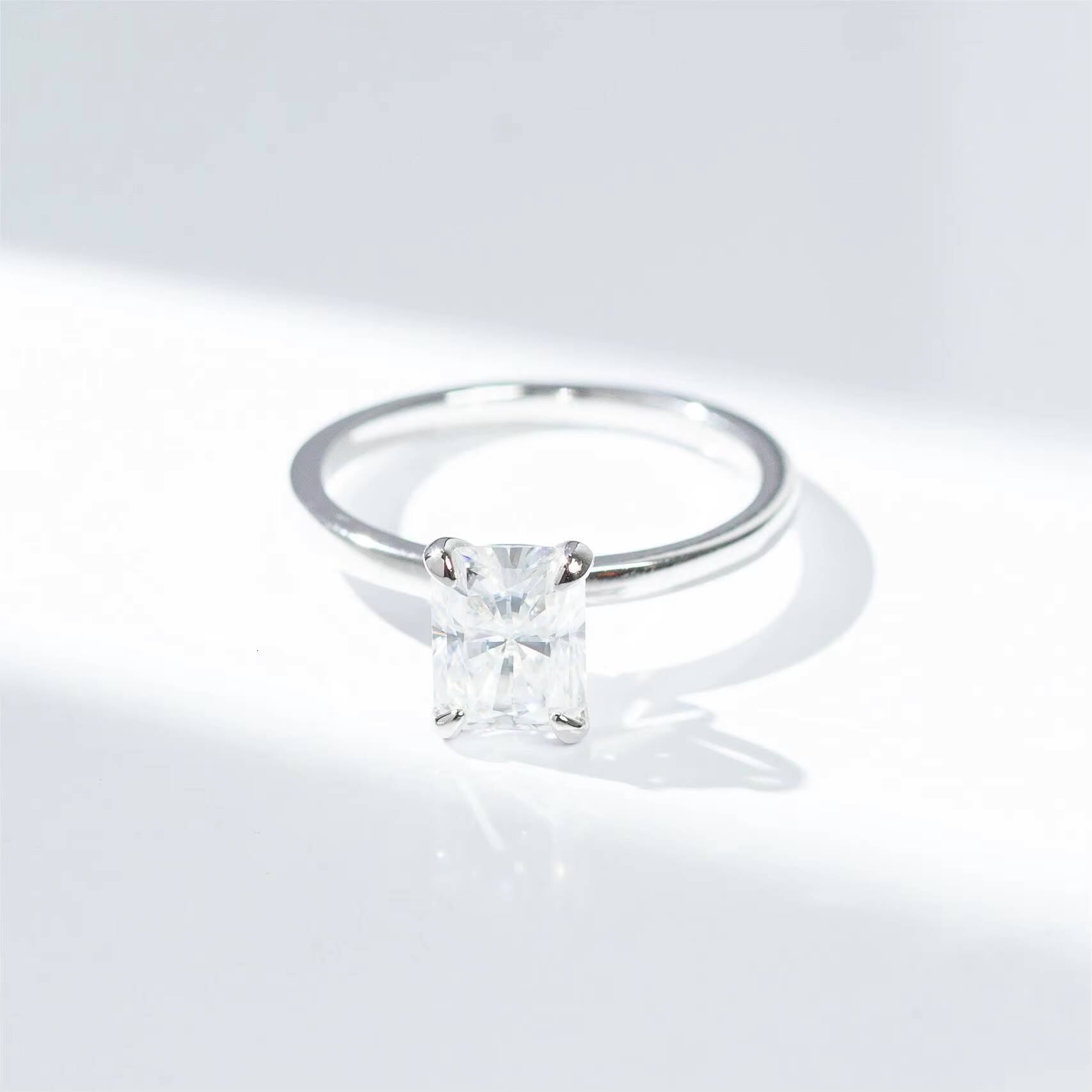 D Color Radiant Cut Moissanite Engagement Ring Full Moissanite Diamond with S925 Sterling Silver Moissanite Wedding Band