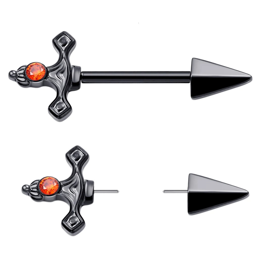 Delicate Sword Shape 14G Threadless Push Pin Nipple Ring With Orange Zircon 36 Sexy Piercing Eternal Metal TCS30524 251224