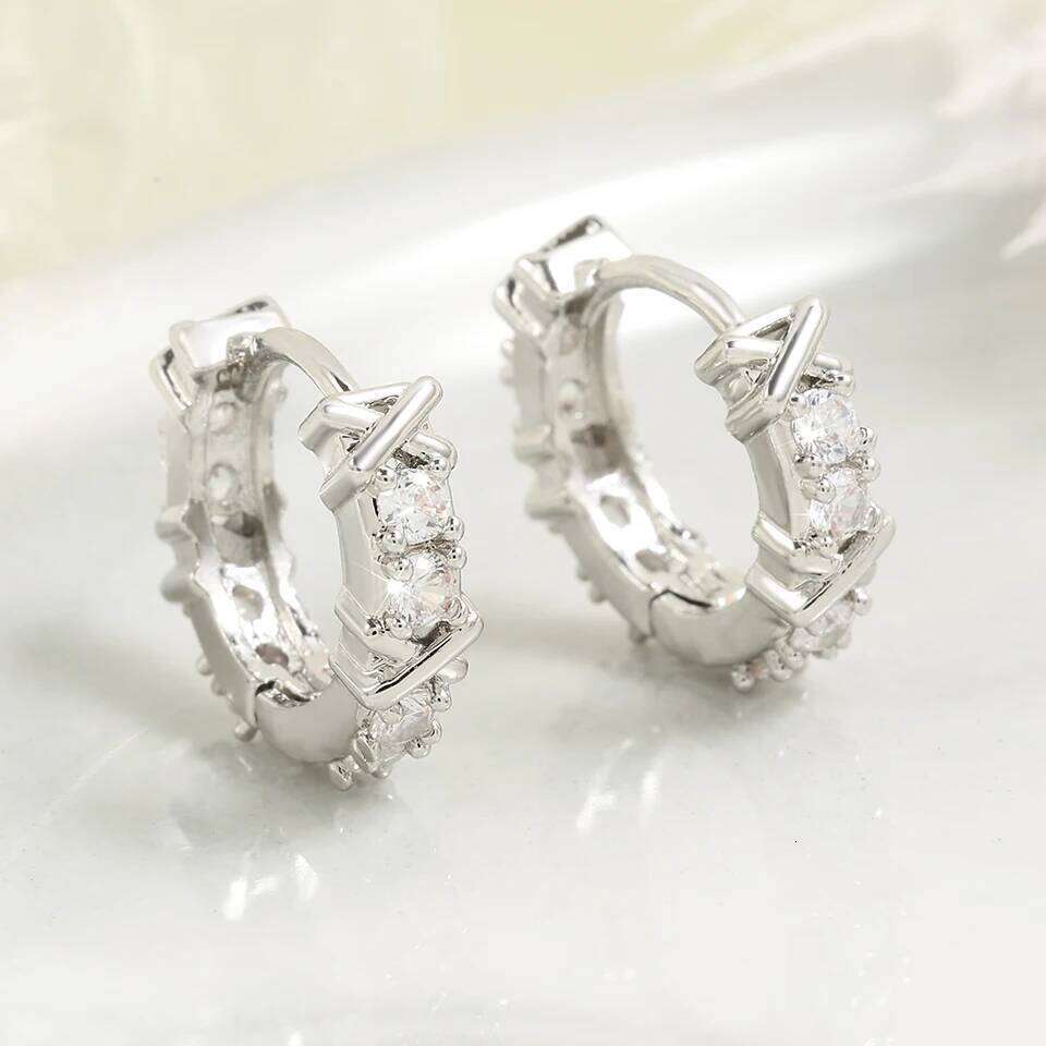 Korean Fashion Simple Zircon X Metal Hoop Earrings For Woman Exquisite Small Circle Earring Ladies Party Accessories