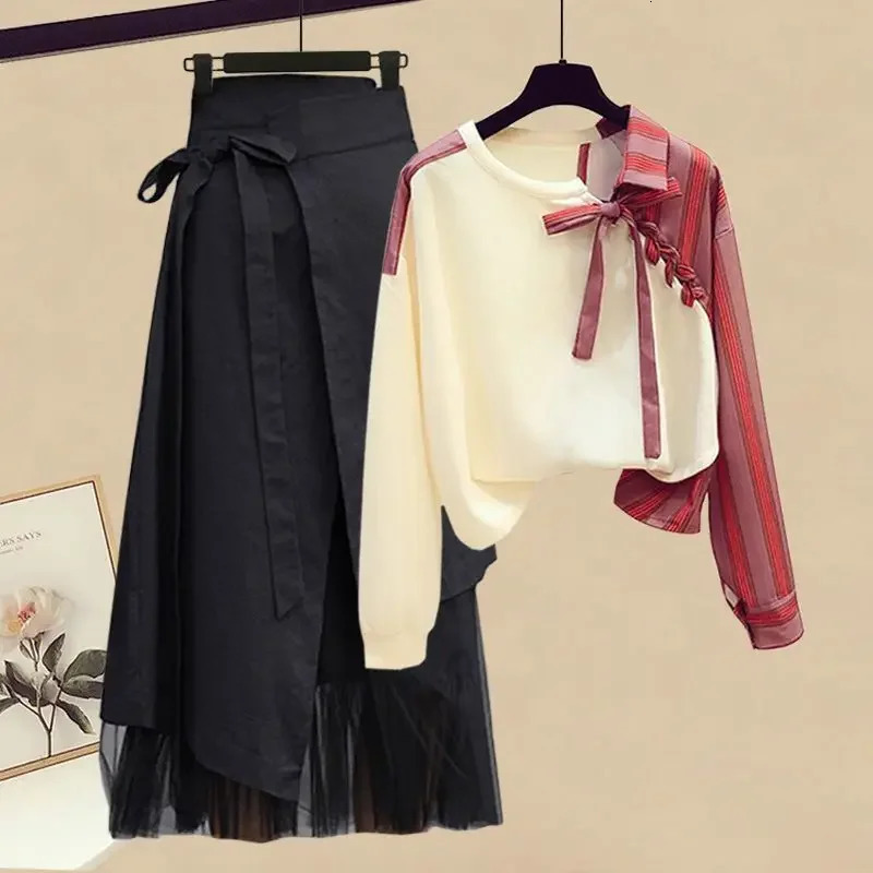 Spring Fashion plus Size Womens Outfit Shirt Top Slimming Half-length Skirt Two-piece Set n Sensation Casual Wear 251219