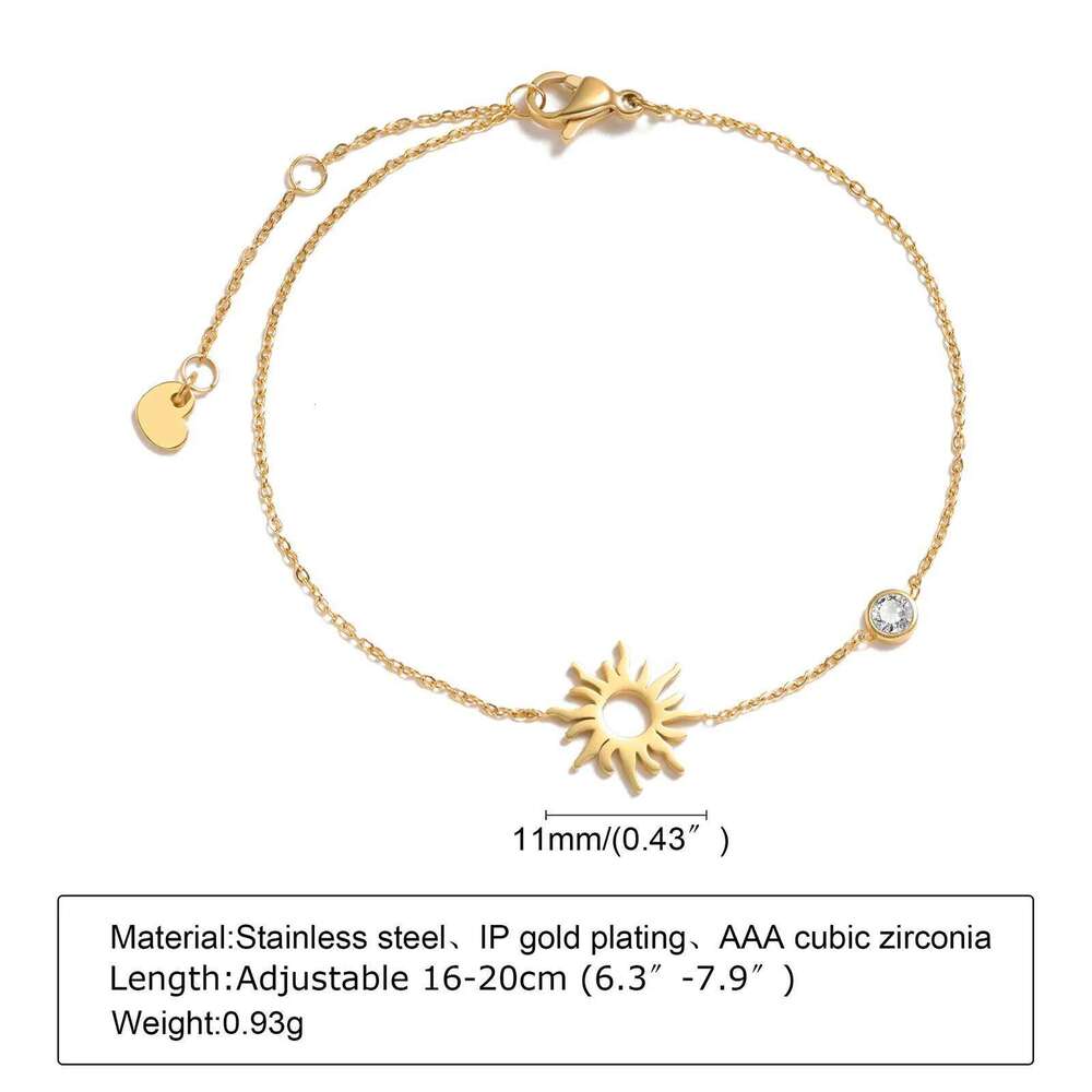 Women Chain Bracelets, Sun Moon Star Heart Geometric Triangle Charms Bracelet, Adjustable Gold Color Stainless Steel Jewelry 25H1229