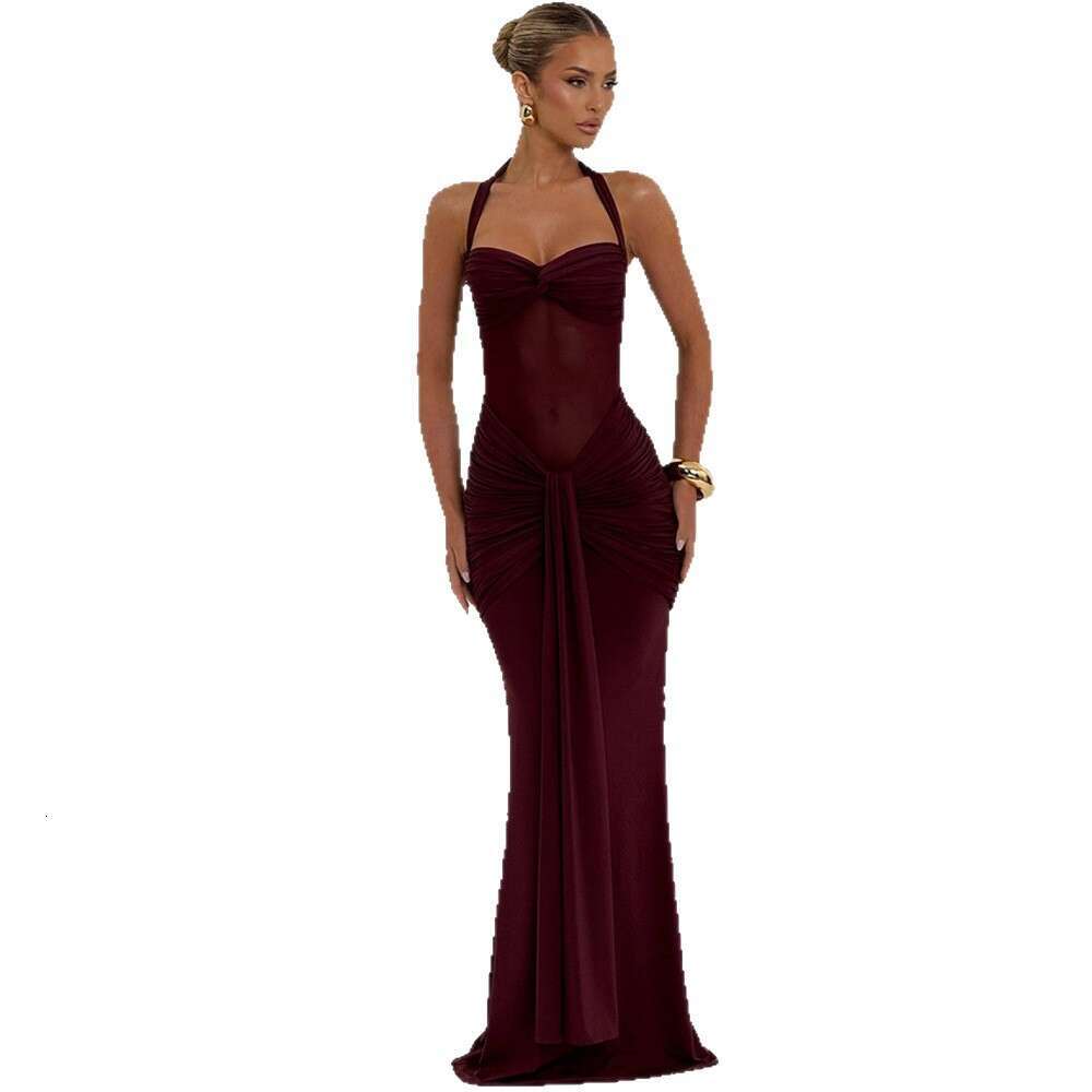 Dress for women Elegant Ruched Ribbon Fashion Bodycon Dress, 2026 New Halter Sexy Version, Prom & Event Wear